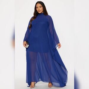 NWT FASHION NOVA LARGE Kaftan Flying High Chiffon Maxi Dress - Navy